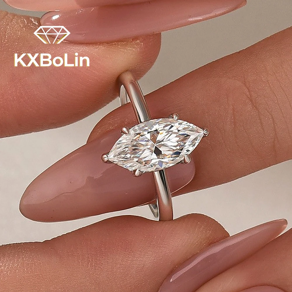 

Кольца для помолвки с муассанитом огранки маркиз 1/2/3 карата с сертификатом, серебряное кольцо-солитер S925 с бриллиантом, обручальное кольцо для женщин