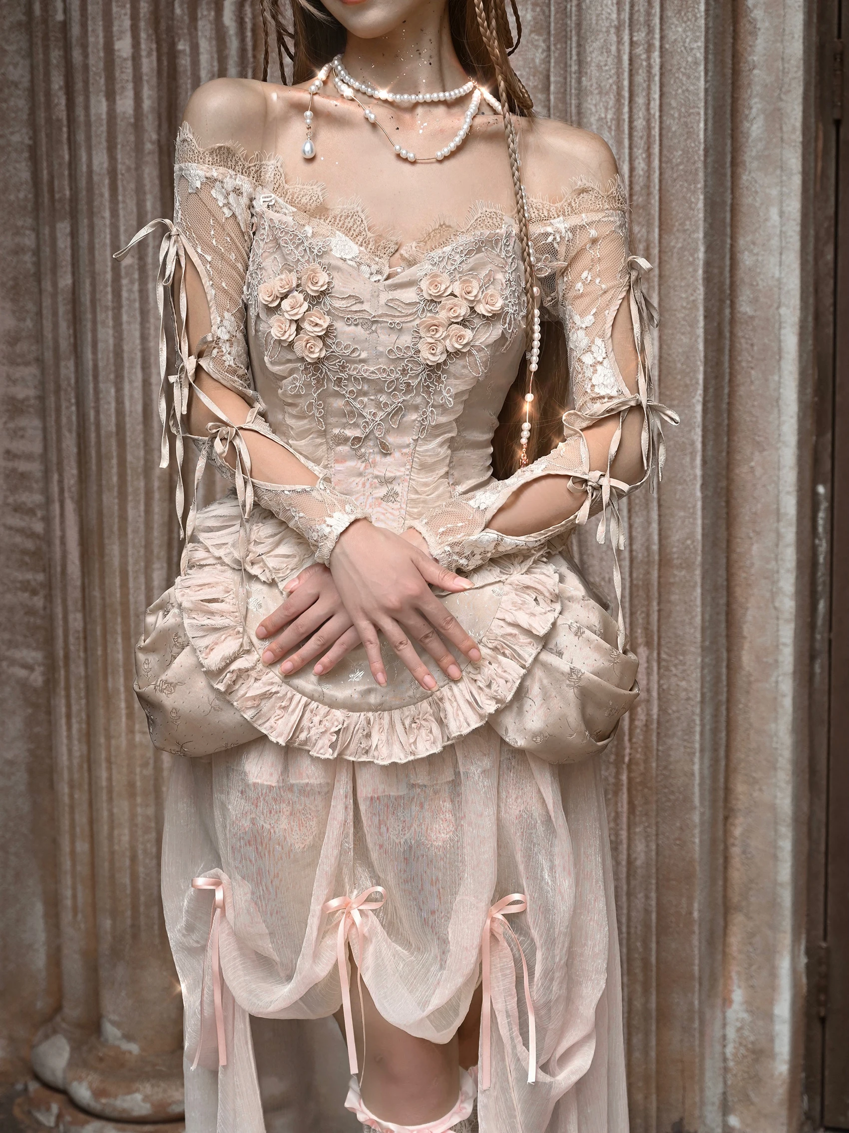 

Halloween Wear Special-Interest Design Court Lace Rococo Hollowed-out Crocheted Lace-up Cardigan Summer