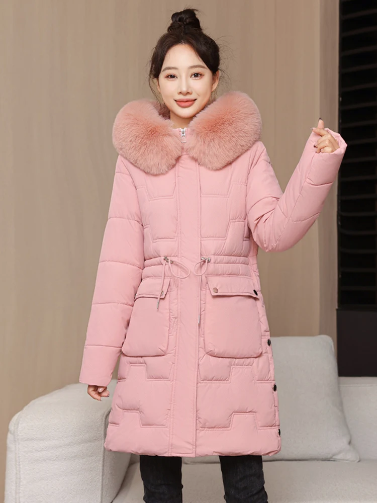 

Women's Winter Thiened Padded Cotton Jaet Waist-Cinching Faionable Slimming down Jaet Coat Street Sle Hooded Zipper