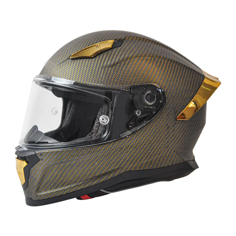 Real Gold Carbonfiber Motorcycle Full Face Helmets Men and Women Motorbike Street Racing Motor Helmet Dot Approved