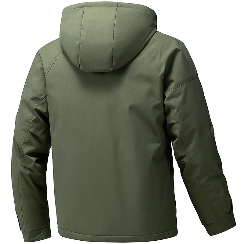 سترة سميكة من القطن الجرافين بغطاء للرأس للرجال في الخريف والشتاء، ملابس عمل مقاومة للرياح ودافئة، بدلة هجومية، سترة شتوية #4