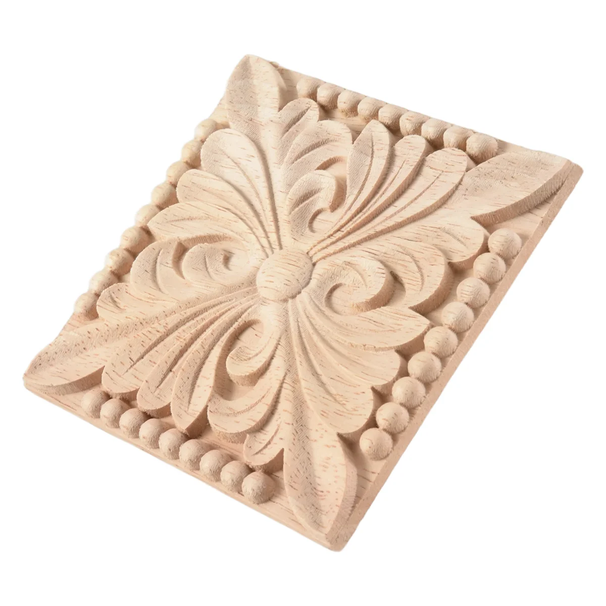 Natural Wood Appliques Square Flower Carving Decals Decorative Wooden Mouldings for Cabinet Door Furniture Decor Craft 10x10cm