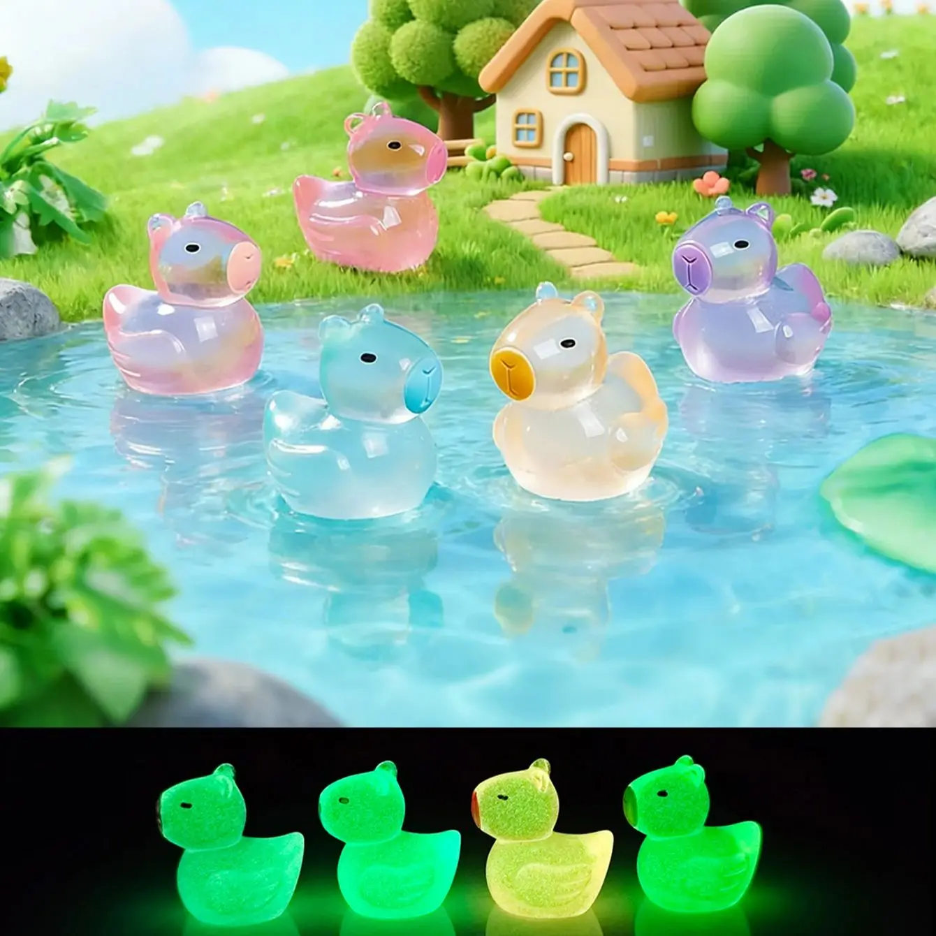 10/20pcs Cute Cartoon Capybara Duck Resin Ornaments Mini Figurines Set For DIY Desk Decor Gift