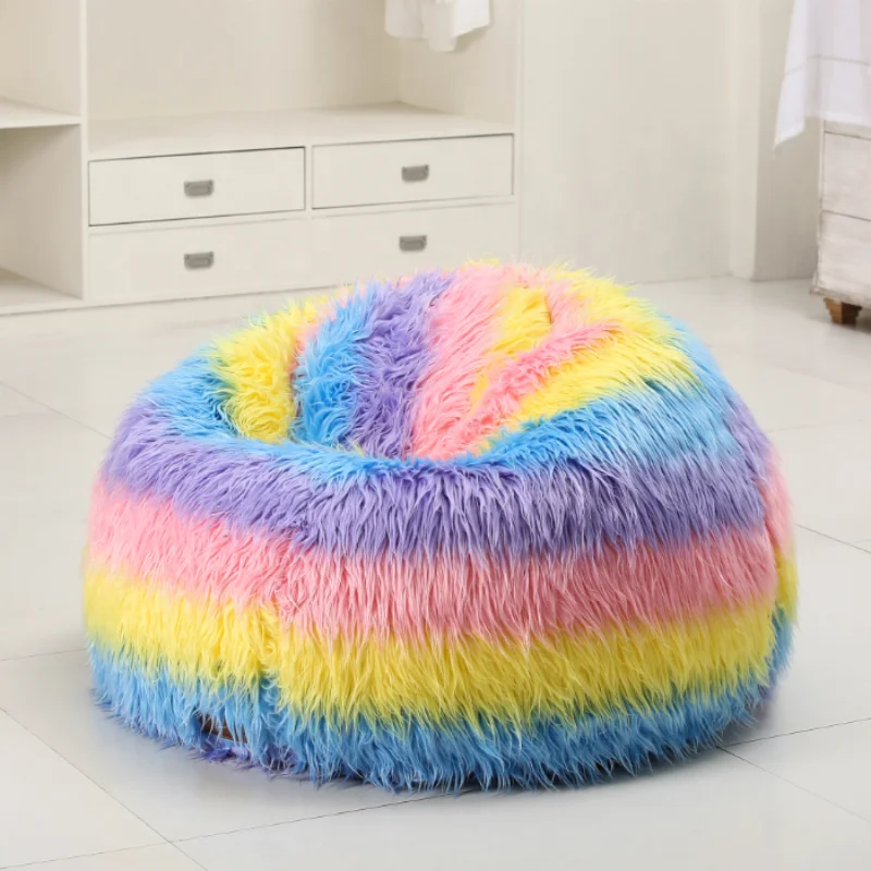 

American style furniture living room Round 5ft/6ft/7ft plain rabbit fur bean bag with beans refill beanbag cover sofa