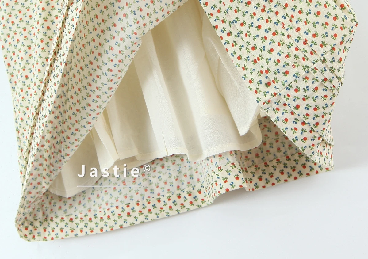 Vestido Mini Floral Kawaii Francés para Mujer, Vestido Corto de Verano con Lazo Rojo, Manga Abullonada, Algodón, Línea A, Estilo Dulce Lolita Cottagecore