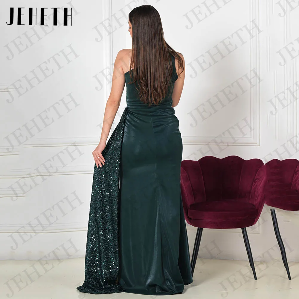 JEHETH-vestido de noche de Arabia Saudita para mujer, traje de satén de un hombro, Formal, con lentejuelas, para fiesta de graduación Arabia Saudita Vestido de noche de satén  Un Hombro Vestidos Ocasión Formal  Dubai l