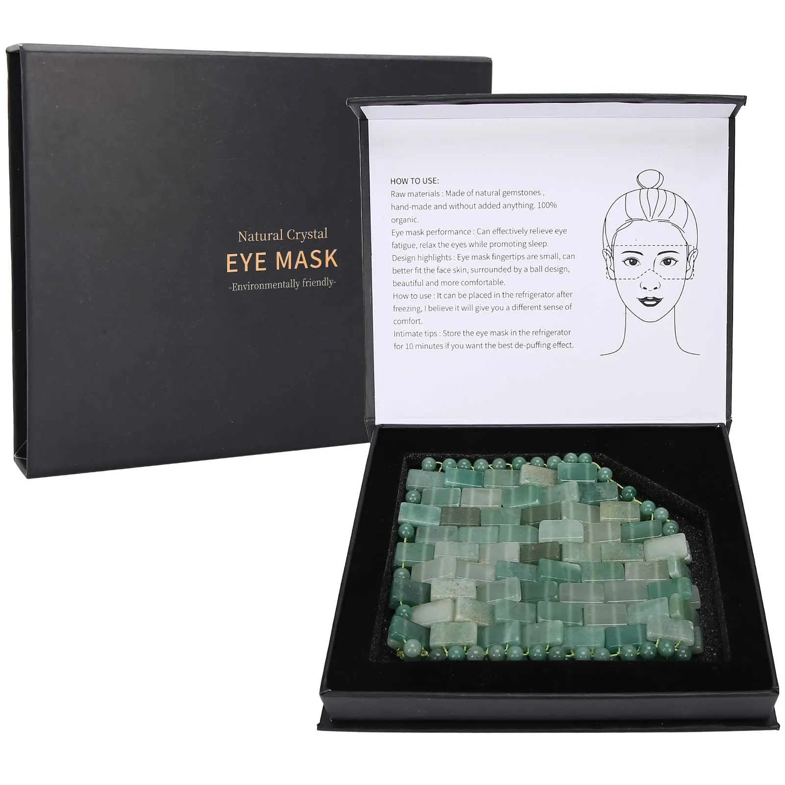 Natural Quartz Jade Eye Mask Jade Roller And Guasha Board Massager Set Cold therapy Scraper Skin Care With Box