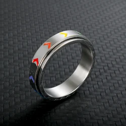 Stainless Steel 6mm Width Arrow Rotatable Rainbow Ring for Men Boy Punk Spinner Anti Stress Ring Jewelry Gift