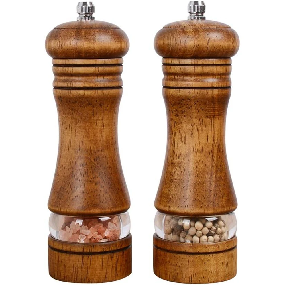 LMETJMA Wood Salt and Pepper Grinder Mills Set Classic Adjustable Manual Pepper Grinder Salt Grinder Refillable Pepper Mill Sets