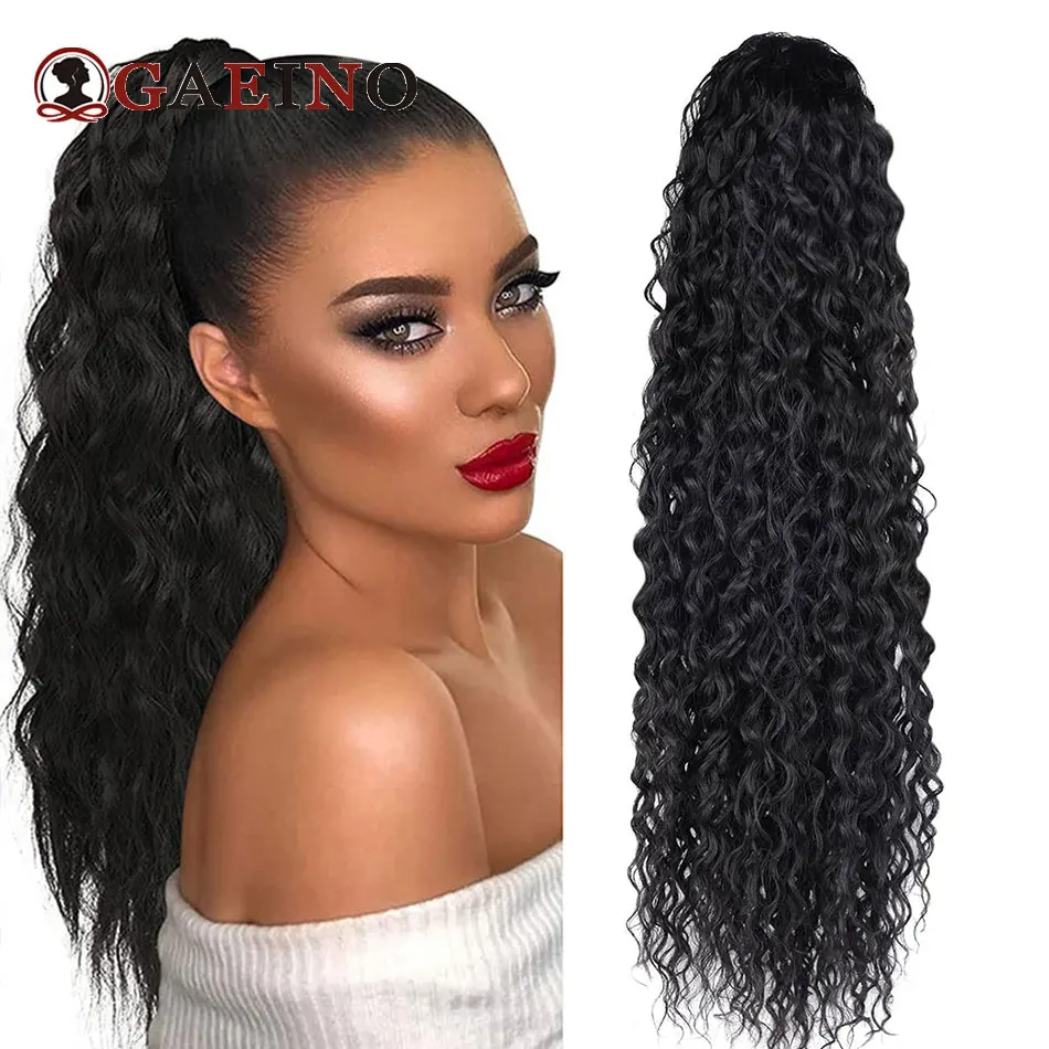 Water Wave Drawstring Ponytail 100% Real Human Hair Brazilian Natural Black Curly Clip In Hair Extensions With Remy Pony Tail