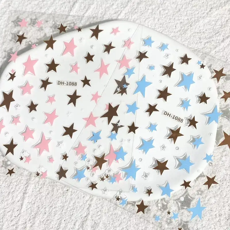 New 3D Plane Irregular Star Nail Decals Metallic Effect Silver Pentagram Nail Decals DIY Adhesive Nail Art Salon Decor