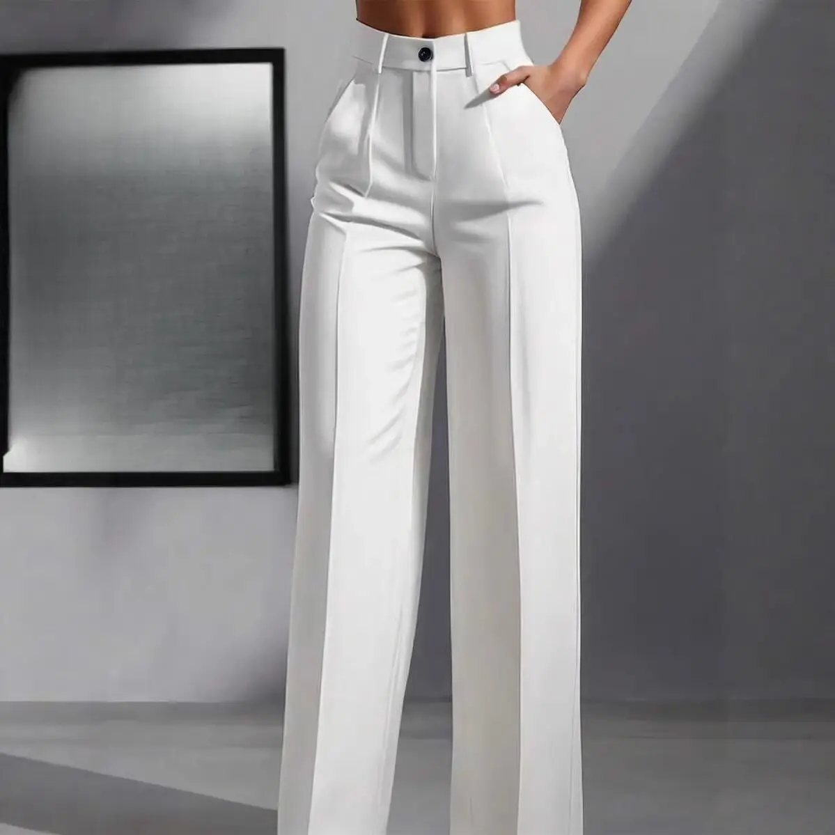2026 Spring High Waist Draped Straight Leg Suit Pants Women's Casual Trousers Simple Design High Quality Polyester Material