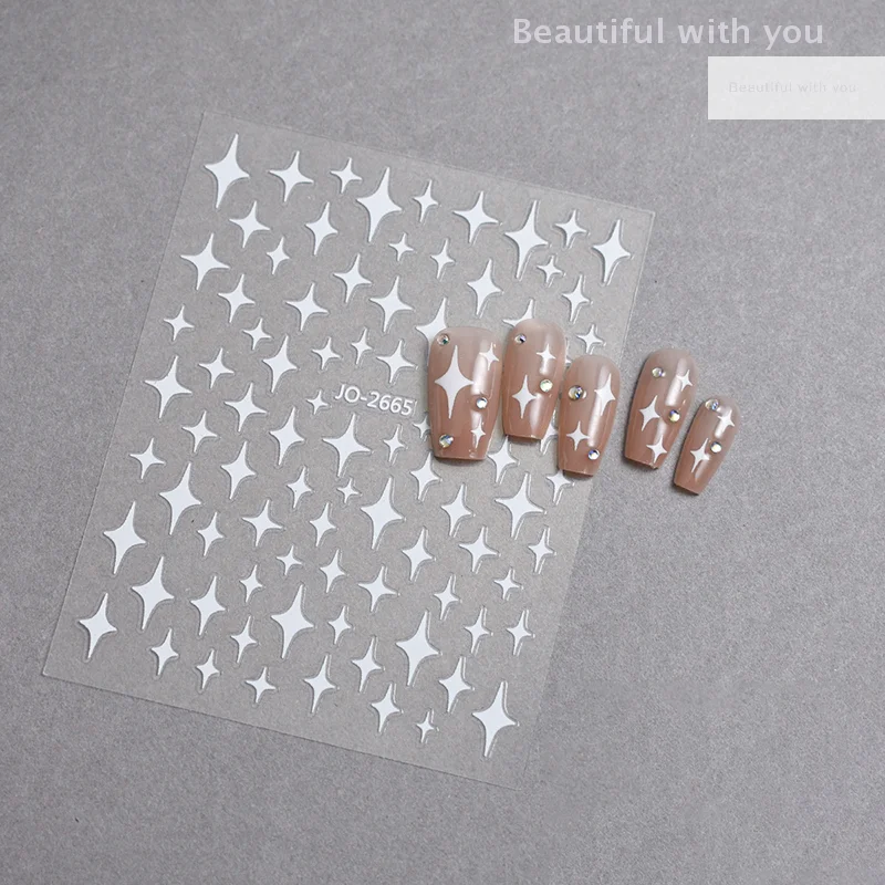 1pcs White Black Stars Nails Stickers Irregular Pentagram Decals Pink Laser Shiny Glitters Starlight Manicure Ornaments Sliders