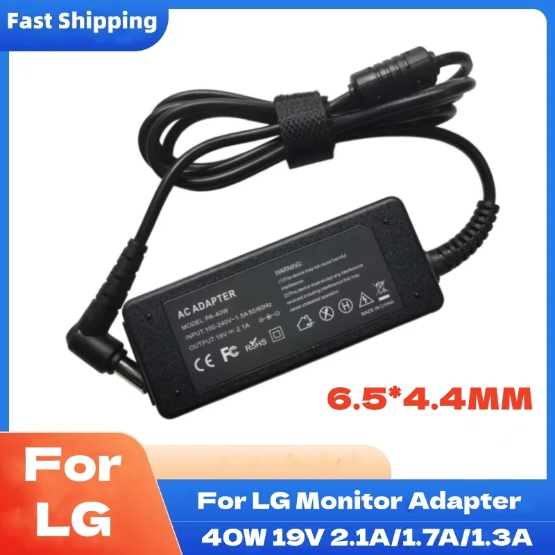 Adaptador de 19V, 2,1a, 6,5x4,4 MM para Monitor LCD LED LG de 24 pulgadas, AP16B-A LCAP26B-E ADS-45FSN-19 19040GPCU, cable de alimentación para cargador