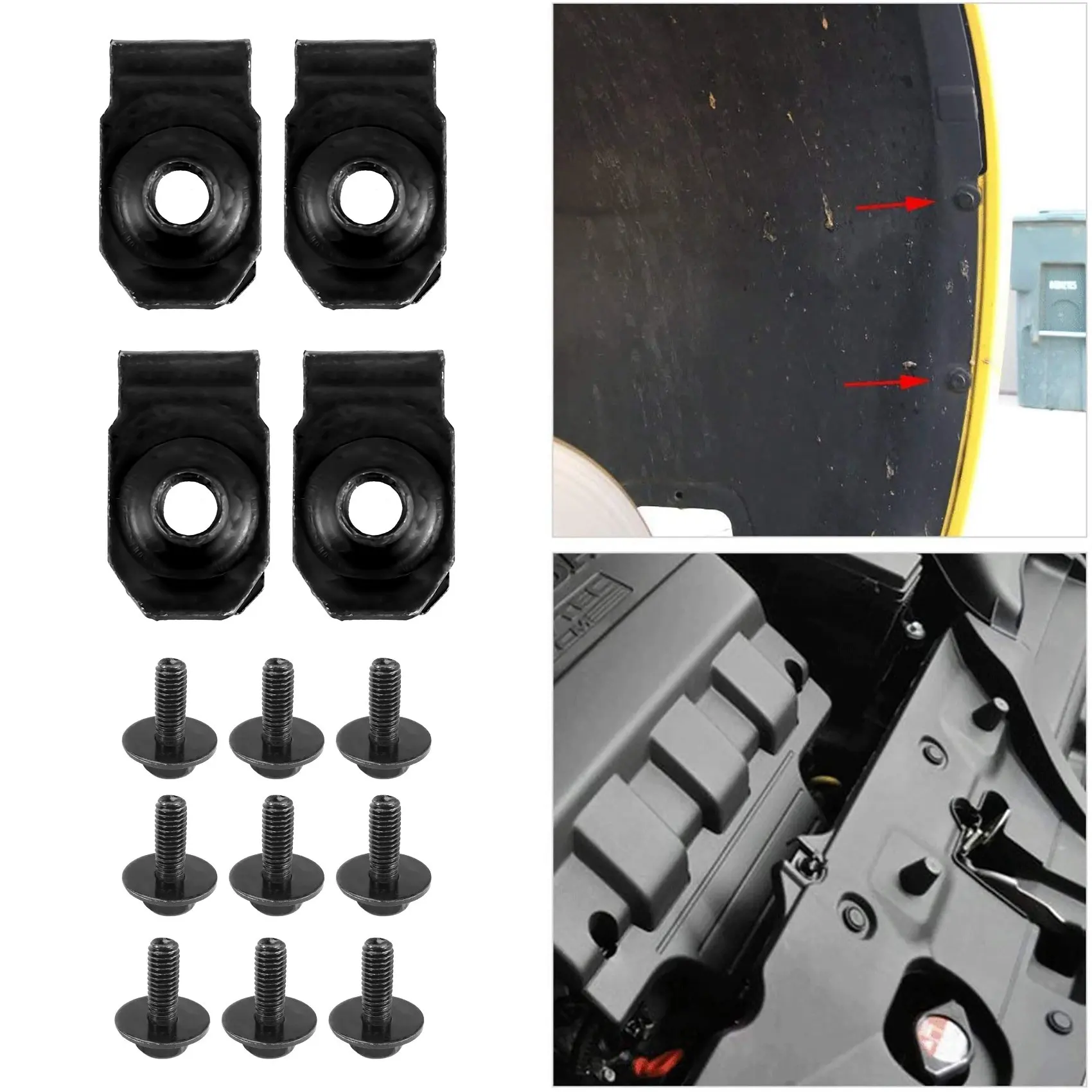 A82M-Engine Under Cover Splash Shield Guard Body Bolts Bumper Fender Liner Push Retainer Fastener Rivet Clips Extruded U-Nuts Fo