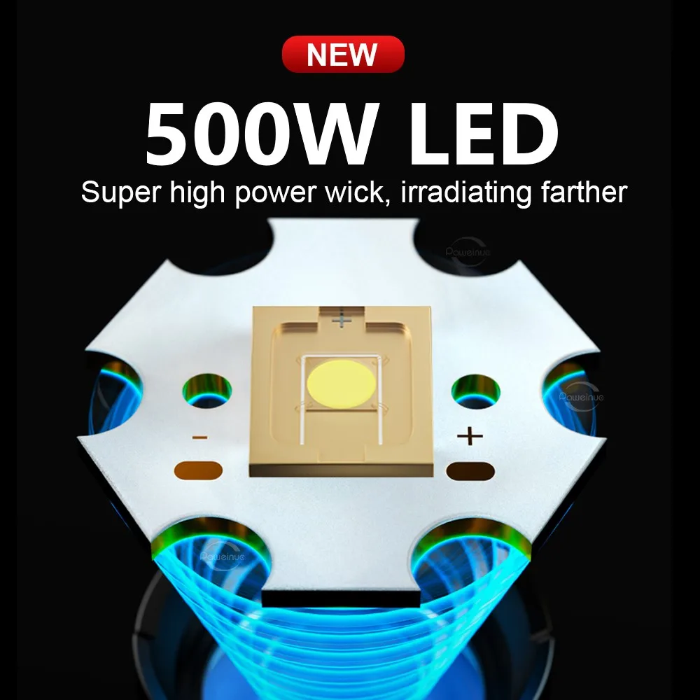 Ultra Powerful 500W Flashlight High Power LED Flashlights Rechargeable USB Zoom Torch Light Long Range Hunting Tactical Lantern