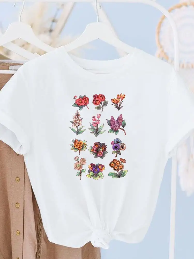 

Plant Flower Trend Cute Summer Short Sleeve T Top Print Women Cartoon Shirt Female T-shirts Fashion Clothing Graphic Tee