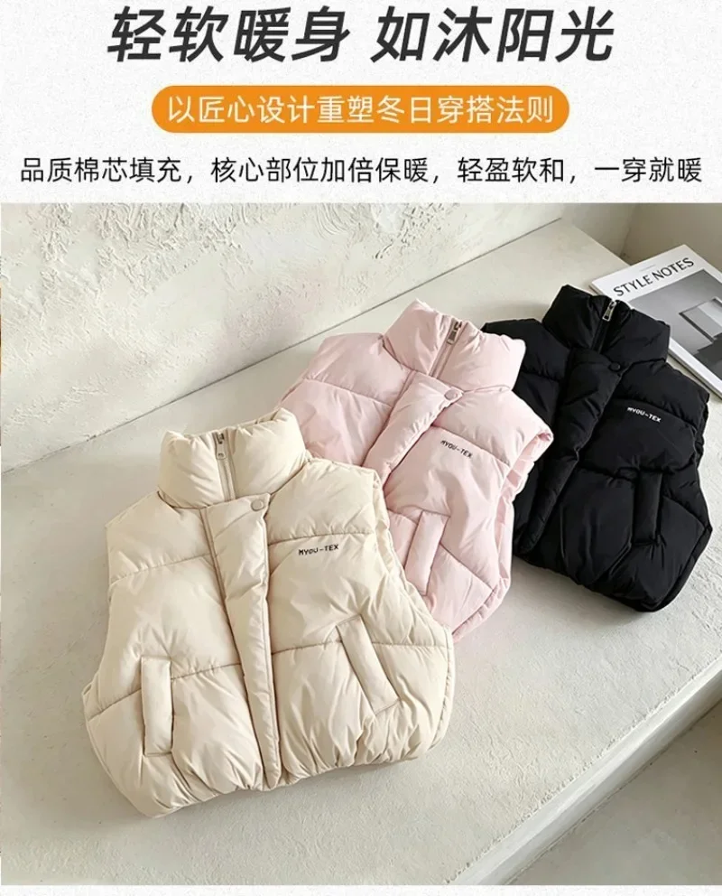 OLEKID Winter Weste für Mädchen 3-10 Jahre, mit Schriftzug, hohem Kragen, dick, wärmend, für Kinder, Mädchen, gepolsterte ärmellose Mäntel – Detail 9