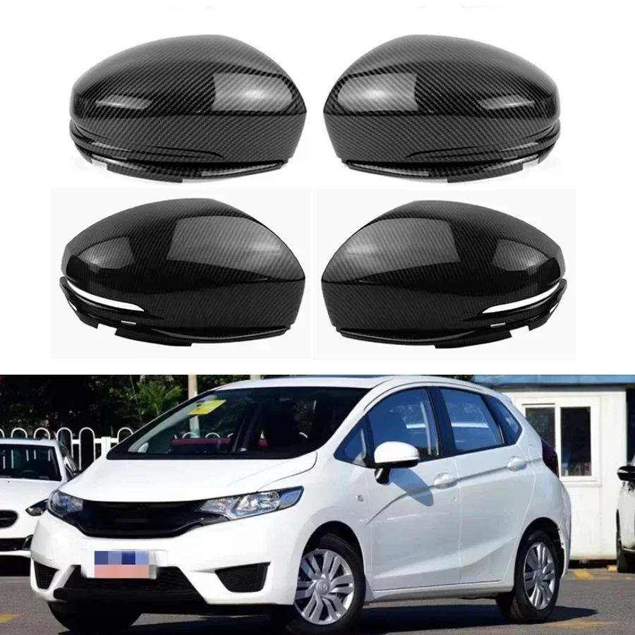 For Honda Fit 2014-2020 Car Accessories Door Side Wing Rearview Mirror Cover Cap Housing Carbon Fiber  Buckle Style 1 Pair