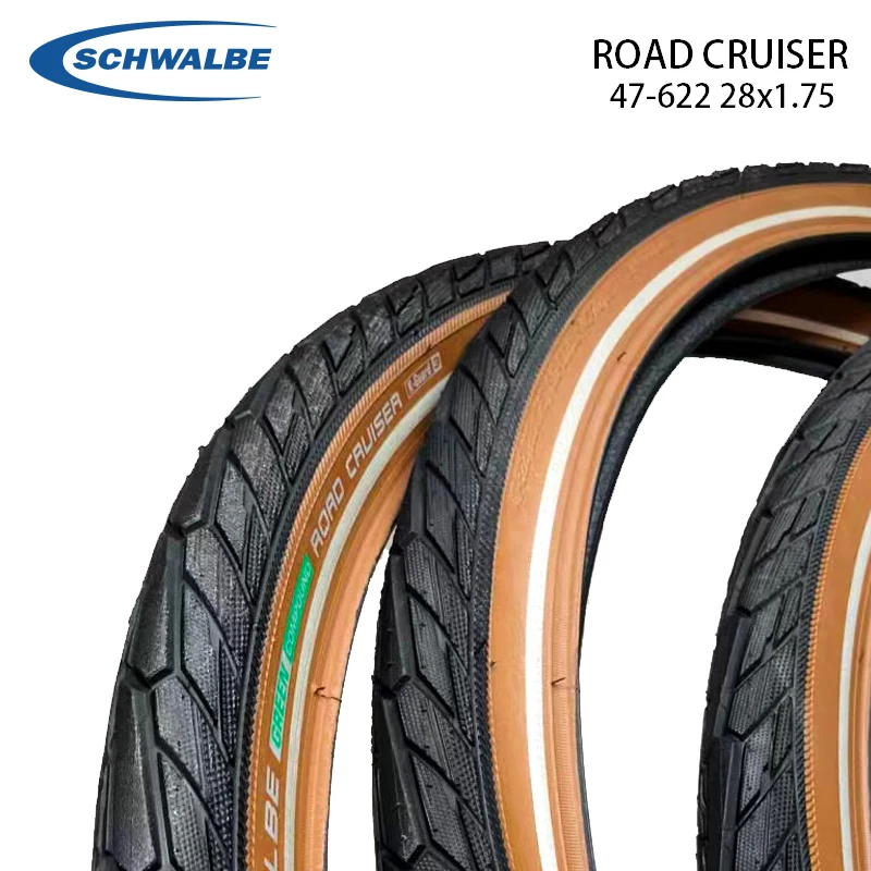 Schwalbe ROAD CRUISER Bicycle Tire 47-622 28x1.75 Steel Wited MTB Road Bike Brown Edge Tire with Reflective Strip 45-70PSI 50EPI