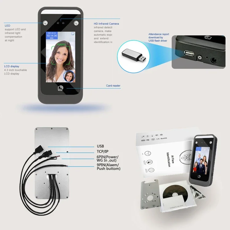 008 001 พิมพ์ลายนิ้วมือหน้าจอสัมผัสอุปกรณ์ Biometric Attendance Machine Biometric Facial Recognition ศัตรูพนักงานนาฬิกาใน