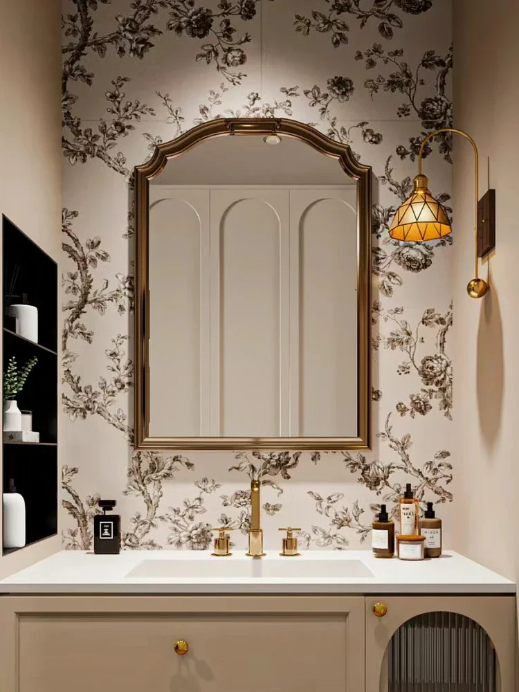 Bathroom mirror wall-mounted French retro toilet countertop