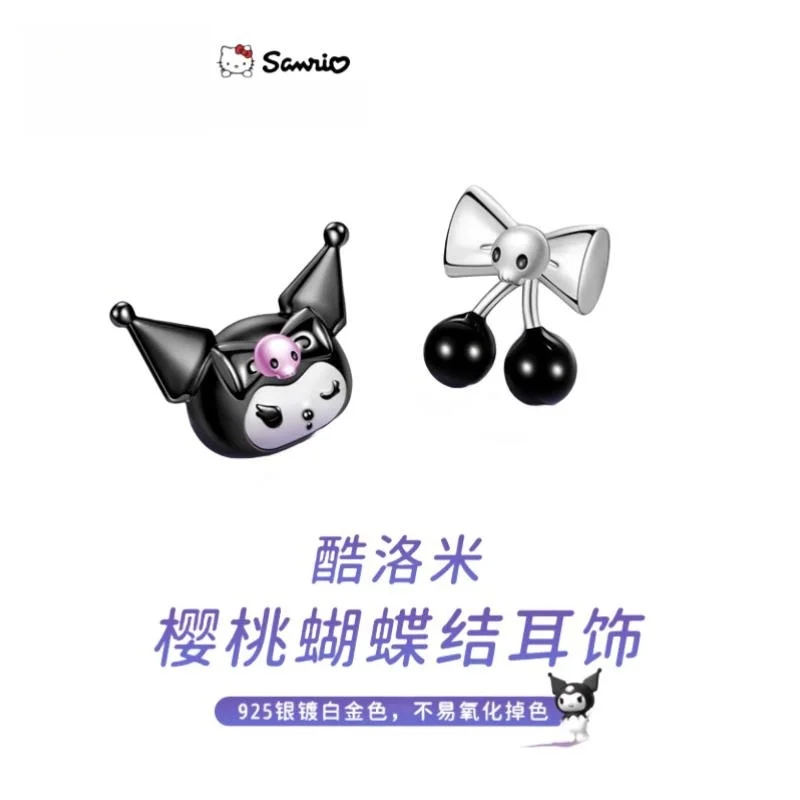 Wholesale Sanrio Kuromi Cherry Bow Knot Earrings Sterling Silver 925 Silver Anti-allergic Creative Earrings Tanabata Gift Girls