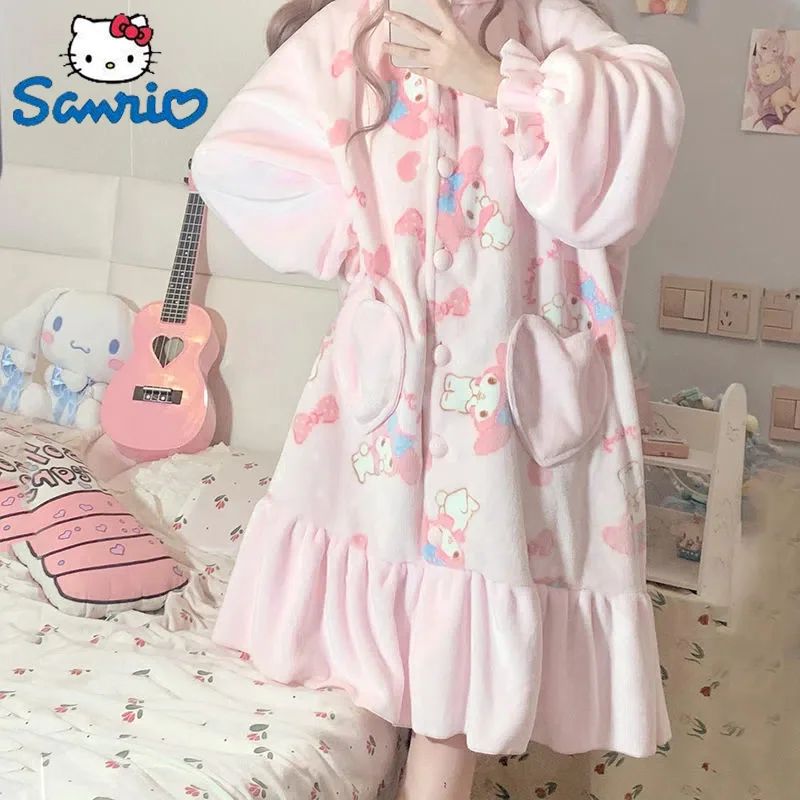 

Sanrio Cartoon My Melody Pajamas Nightgown Set Two Piece Female Coral Velvet Indoor Home Suit Kawaii Anime Women Girl Nightdress