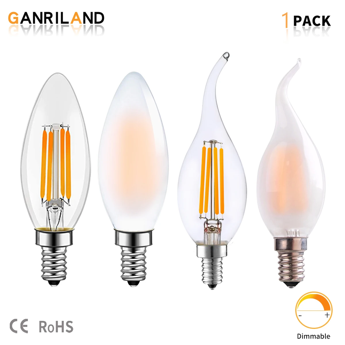 GANRILAND Frosted LED Flame Bulb E12 E14 C35 4W 6W Dimmable Retro Candle Filament Bulb 110V 220V Warm White Bulbs For Chandelier