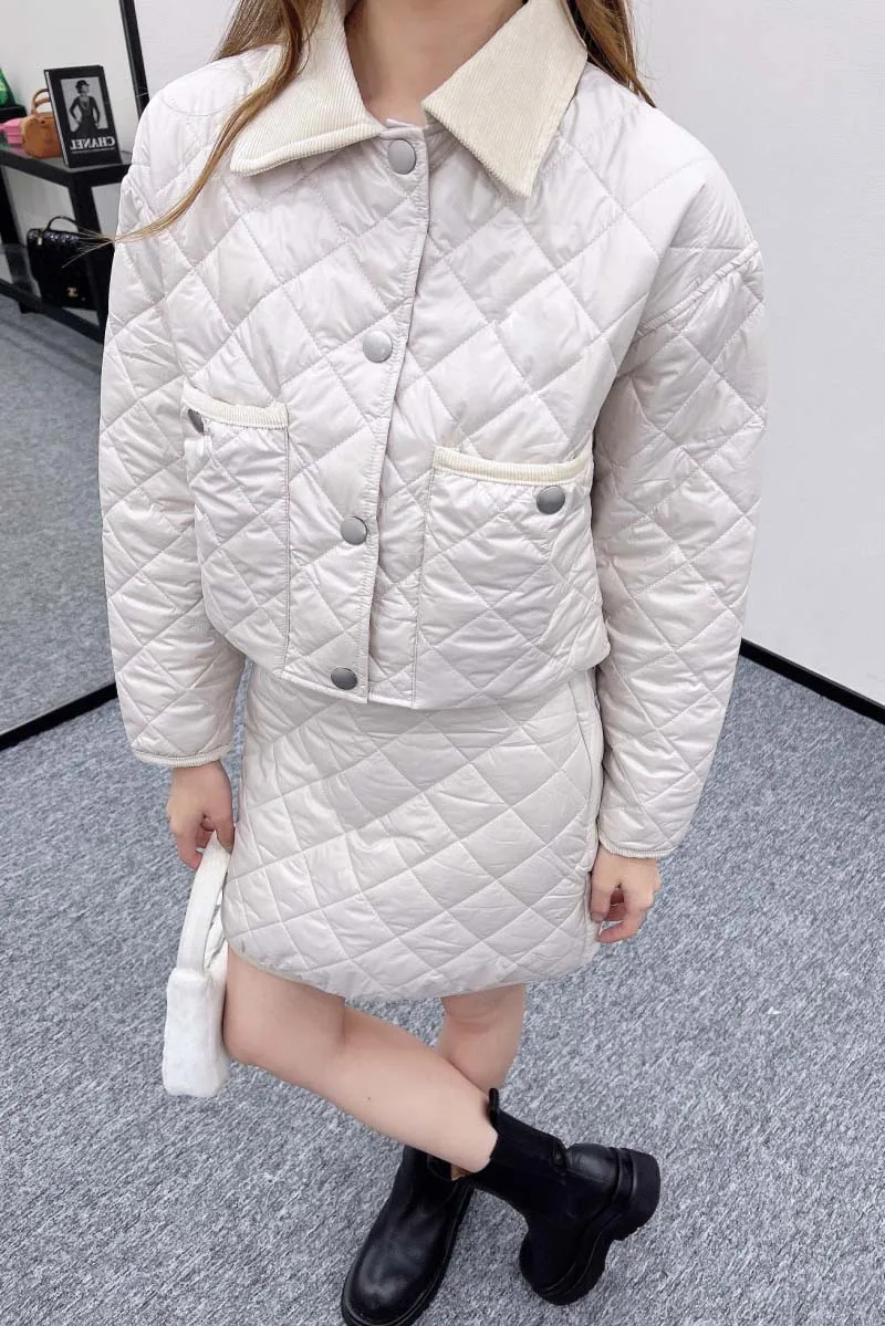 

Girls' style women's jacket, fashionable and simple plaid cotton jacket, slim fit and slimming nylon windproof jacket, half skir