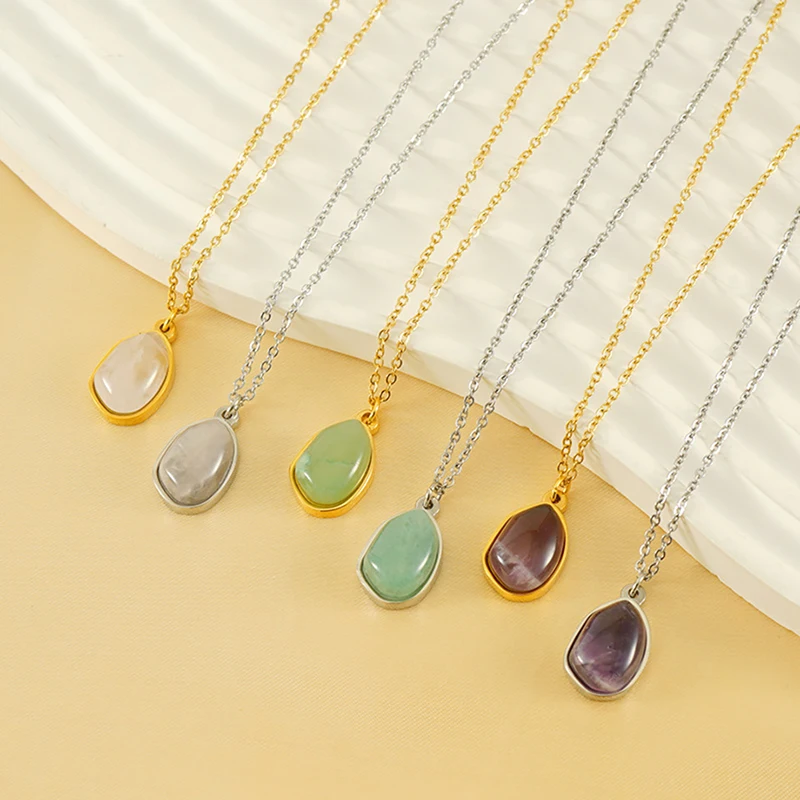 10Pcs Fashion Jewelry Stainless Steel 18k Gold Plated Irregular Shape Natural Stone Pendant Necklaces for Women