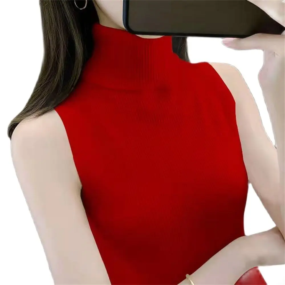 Turtlenck Sexy Stretch Sleeveless Sweater Vest Female Slim Top Elegant Top Spring Autumn Knitted Tank Slim Top Women Blouse