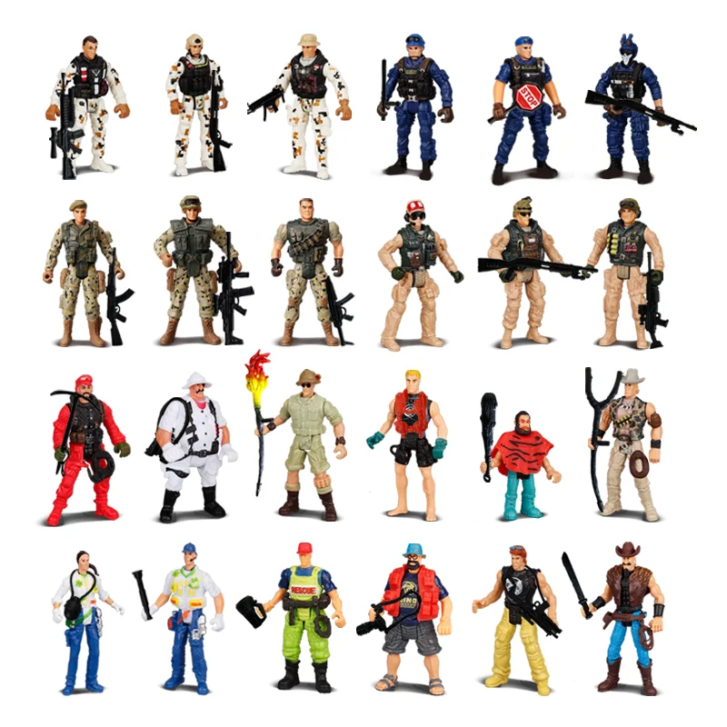 24x Army Men Special Forces Soldiers Fireman Explorer Hunter Action Figures Playset Military Weapon Modle Toys For Kid Boy Gifts