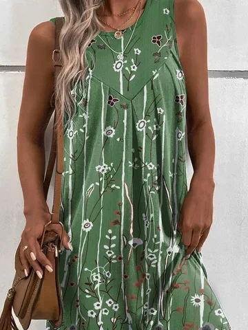 Vestido playero informal de verano para mujer, ropa holgada con estampado Floral, talla grande, S-4XL de gran tamaño, 2023