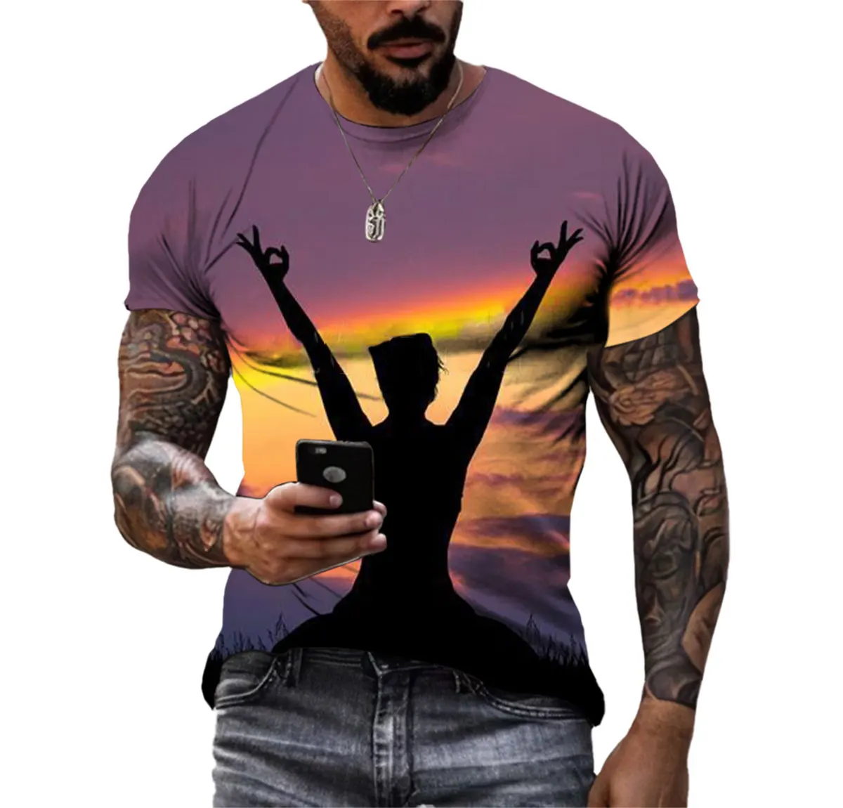 New Trend Sexy Beauty Yoga Figure Men\'s T-shirt 3d Hd Digital Print Hip Hop O-neck Short Sleeve High-quality Quick-drying Shirt