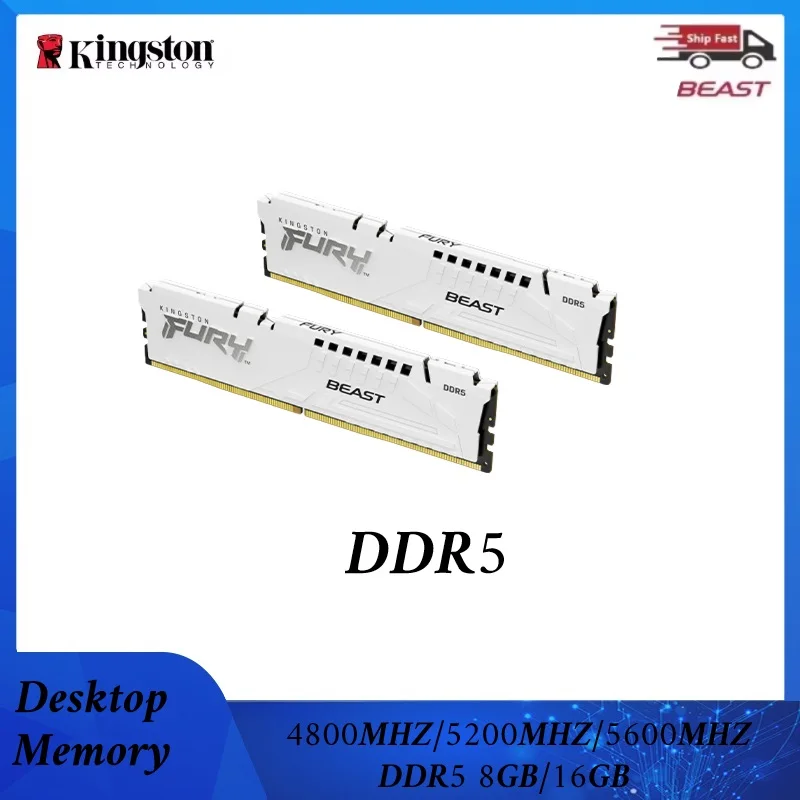 Memoria RAM para Ordenador de Escritorio Kingston FURY BEAST DDR5, 8 GB, 16 GB, 4800 MHz, 5200 MHz, 5600 MHz, DIMM, CPU AMD Intel, Memoria RAM para Juegos de 288 Pines