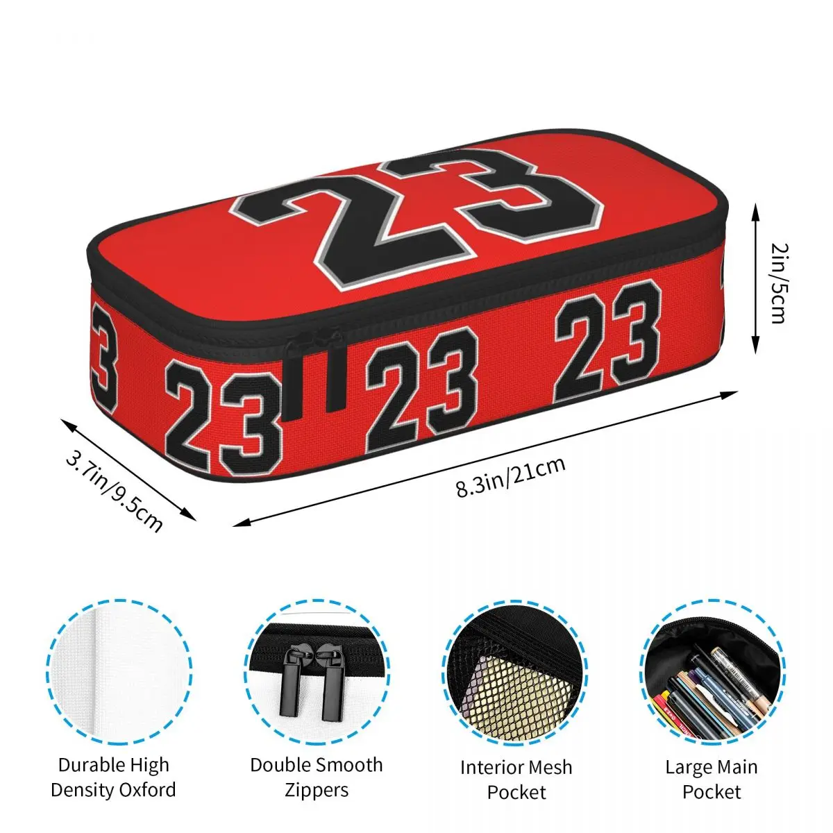 Basketball Red 23 Number Pencil Case for Kids School Pen Box Pencil Bag Stationery Supplies Pen Holder Bag