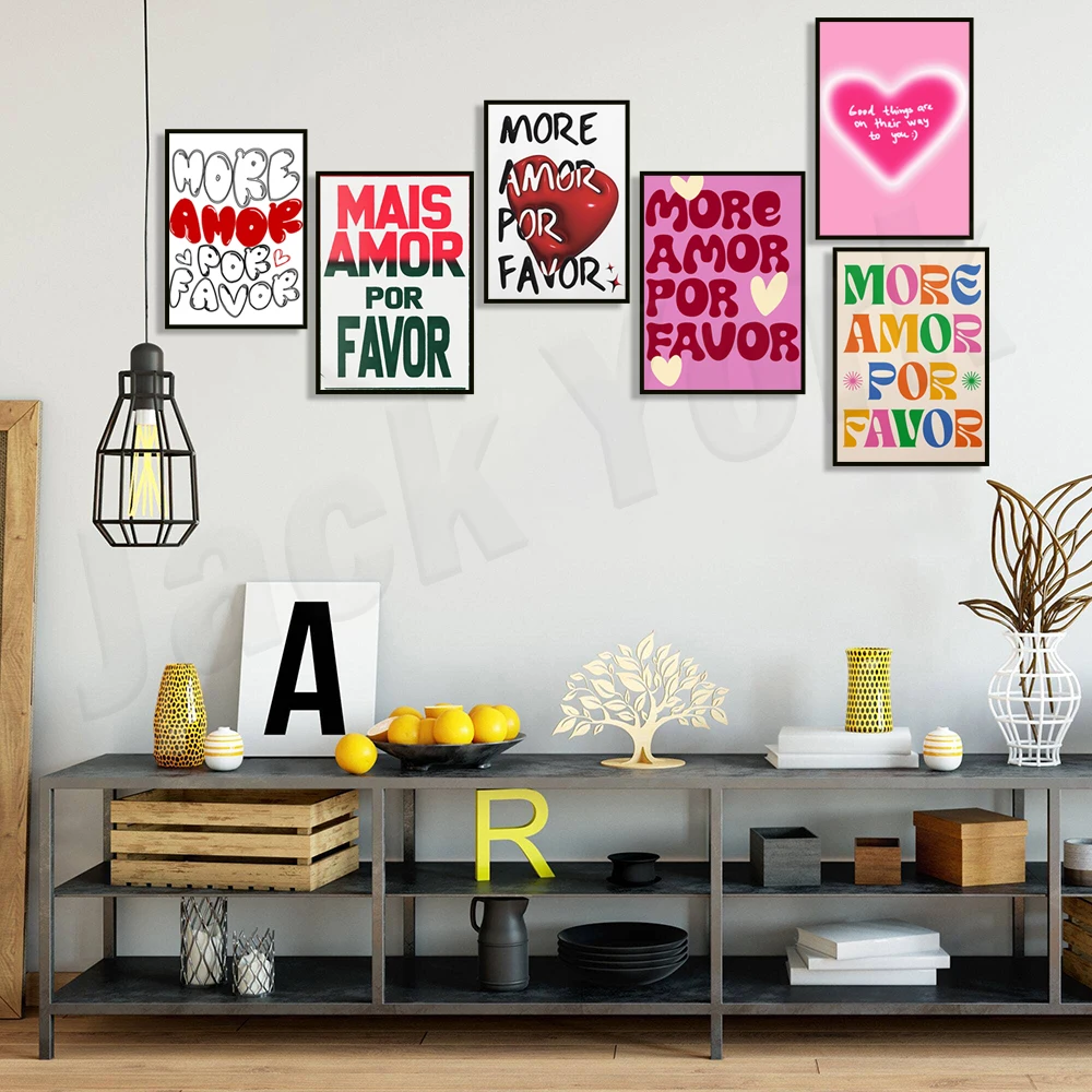 More Amor Por Favor Printables, Mor Amor Por Favor Text Canvas Poster, Modern Colorful Eclectic Pink Wall Art, Love Quotes