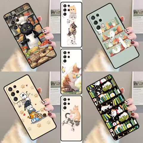 Cartoon Cats Phone Case For Samsung Galaxy S23 S21 S20 FE S24 S22 Ultra Note20 S10 S9 S8 Plus Silicone Cover
