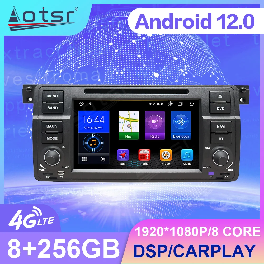 

7 дюймов Android 12 автомобильное радио для BMW Serie 3 E46 M3 1998-2006 с DVD экраном Carplay центральный мультимедийный плеер стерео головное устройство