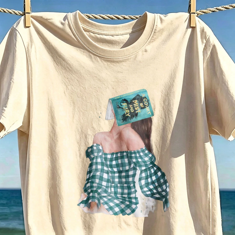 A Court of Mist and Fury book boyfriend Tee Watercolor Cotton T-shirt Bookworm Lady Graphic Tops Book Lover Casual Street Tee