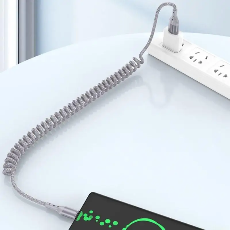 B03F Travel Use Type C Charging Cord with Textile Spring Storage Form USB C Cable