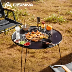 BISINNA Folding Barbecue Round Table Iron Stove Portable Camping BBQ Charcoal Grill With Storage Bag Patio Tea Boiling