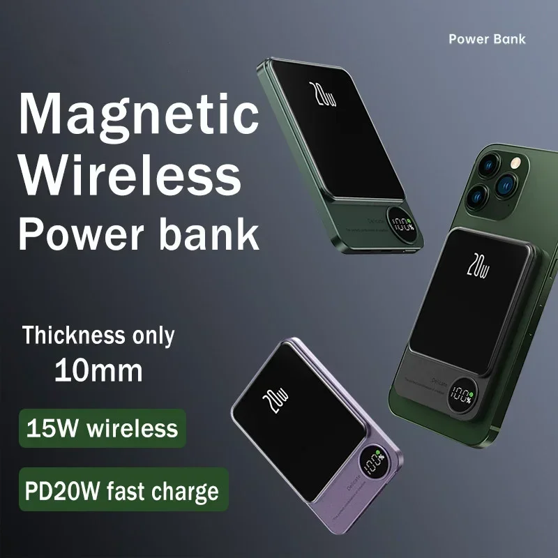 5000mAh Power Bank Magnetic Power Bank Wireless Charger Mini Slim External Auxiliary Spare Battery 10000mAh for Iphone 12 13 14