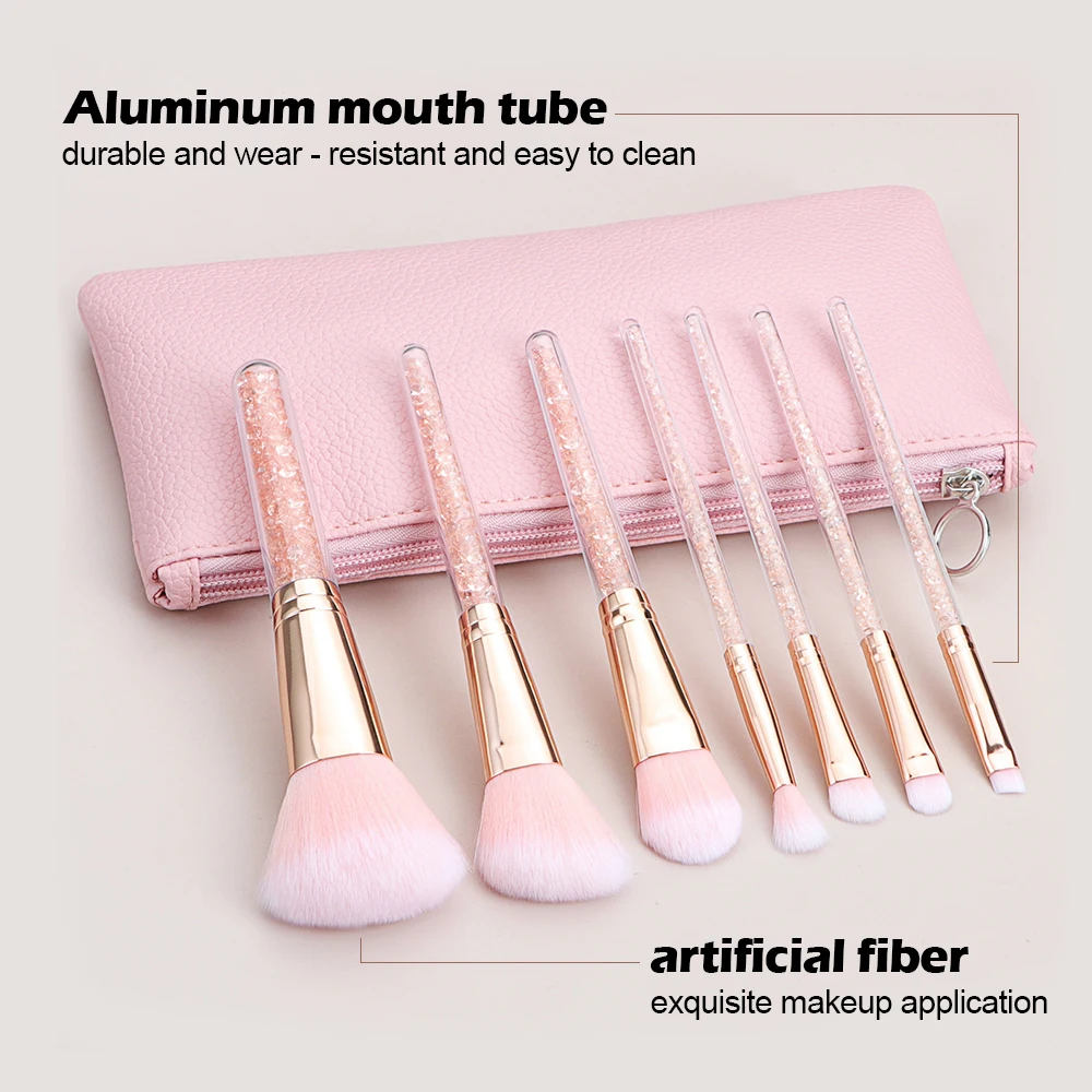 

7pcs Pink Crystal Handle Professional Makeup Brushes Creative Portable Multifunctional Cosmetic Brush For Making Up Supply