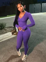 Nibber Sporty Casual 2 Piece Set Women Tracksuit Hooded Zip Crop Tops+Leggings Fitness