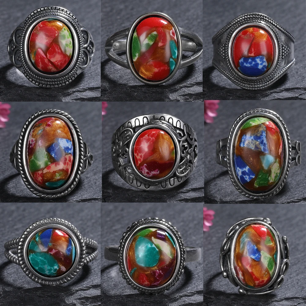 925 Sterling Silver Retro Hollow Luxury Vintage Natural Emperor Stone Ring Fine Jewelry Wedding Gift for Women