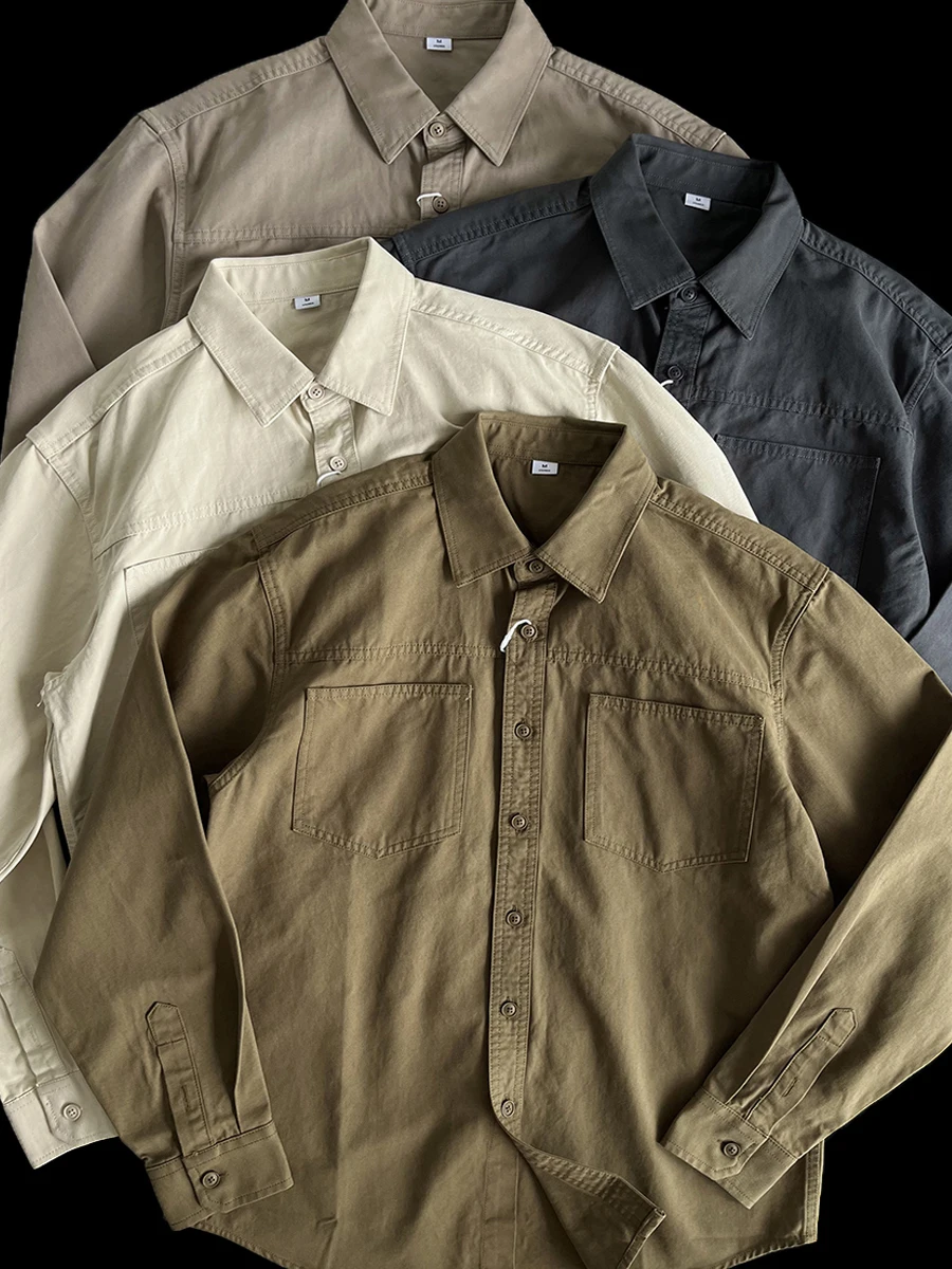 

Мужская рубашка из чистого хлопка с длинным рукавом, осенне-зимняя, винтажная, в рабочем стиле, свободного кроя, модная, на пуговицах, повседневная