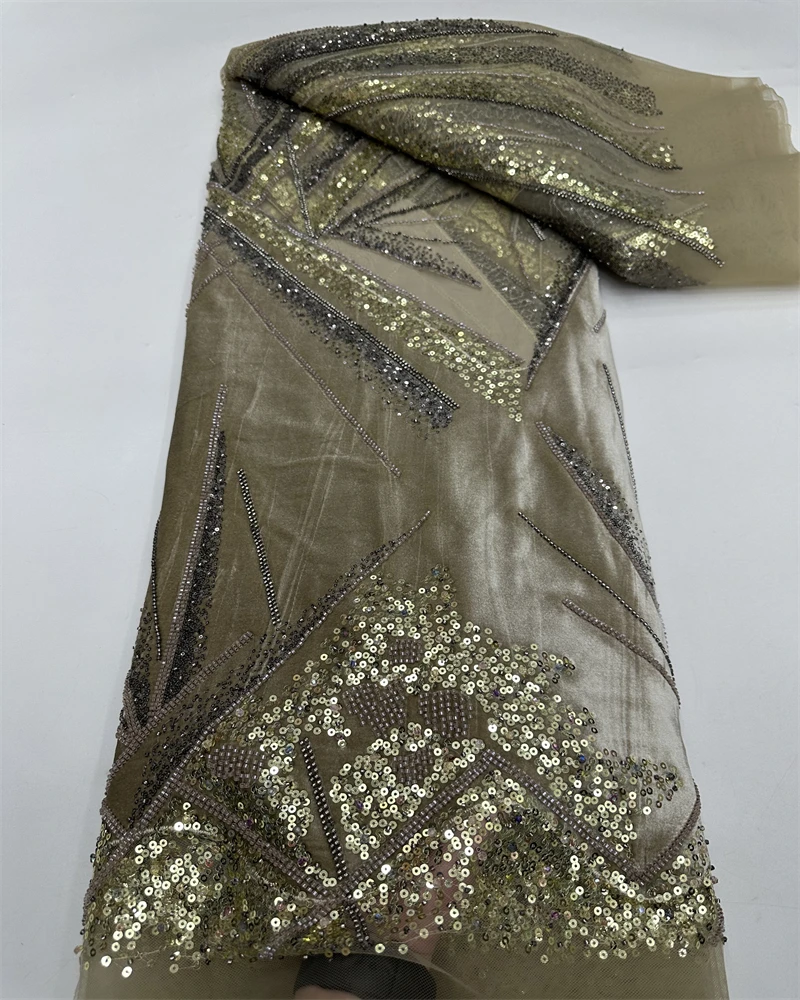 

African Nigerian Velvet Lace Fabric High-Quality Embroidery Lace French Tulle Lace Fabric Sequins Beaded for Bridal Dresses