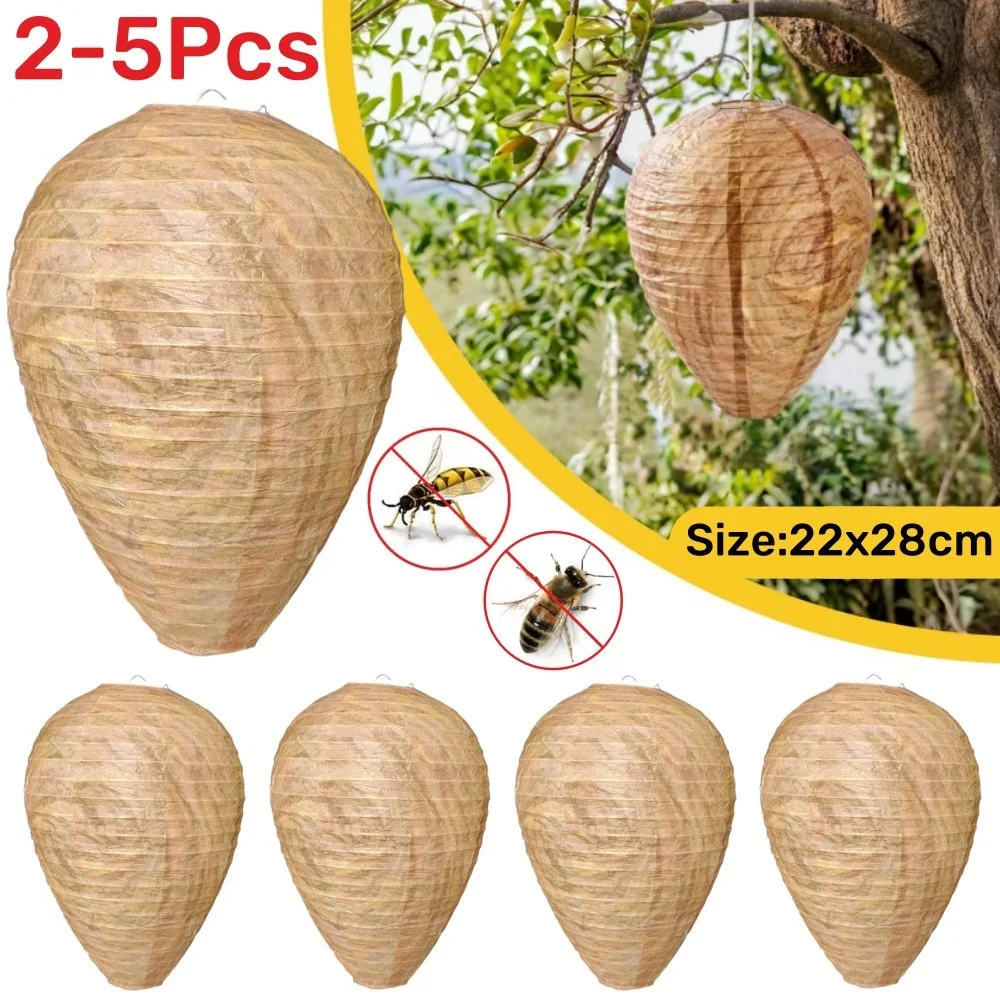 2-5Pcs Wasp Nest Decoy Outdoor Hanging Faux Hornets Paper Lantern Insect Deterrents Non-Toxic Fake Nest for Garden Patio Outdoor